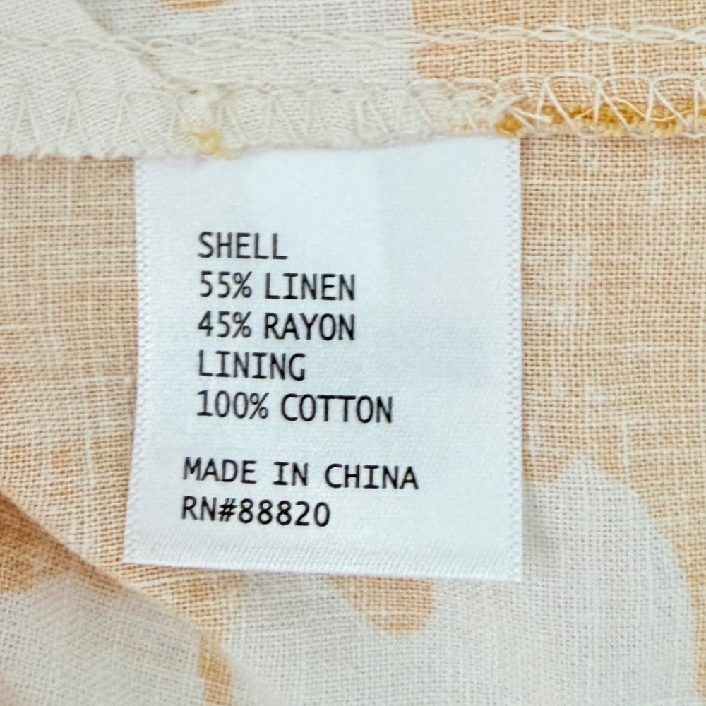 C&C California Linen Bld Tropical Tie Front Blouse Puff Sleeve Yellow Small NWT - Picture 10 of 11